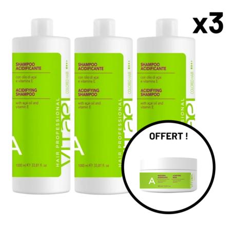 VITAEL OFFRE : Sur la Gamme A Acidifiant avec des vitamines E (spécialement pour les cheveux colorés), pour l'achat de 3 shampoings obtenez un masque